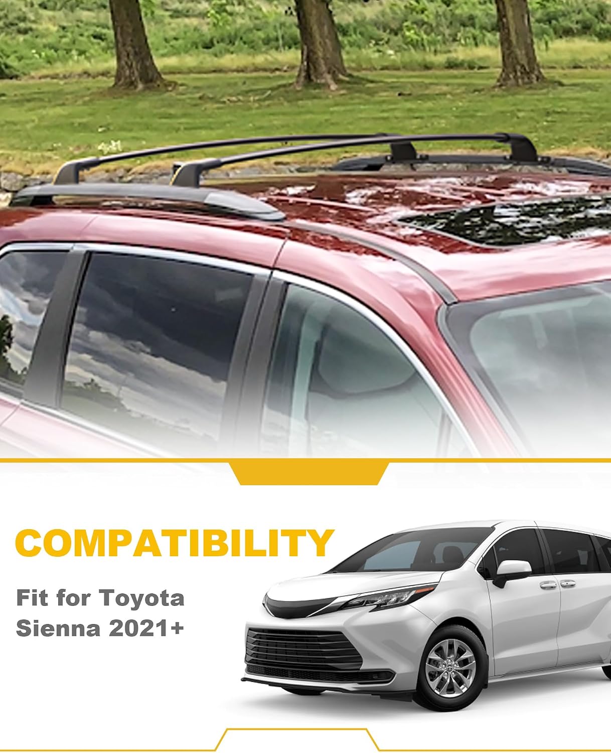 220lbs 4PCS Cross Bars Roof Rack Rails Fit for Toyota Sienna 2021-2026 Aluminum Cargo Bar Luggage Rack Rooftop Accessories
