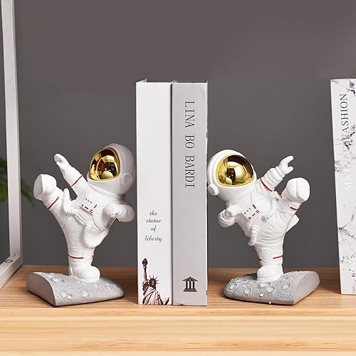 Miniatura 5 de Extremos de libros para estantes decorativos, tapón de estantería de astronauta mejorado, soportes de resina para libros, sujetalibros resistentes