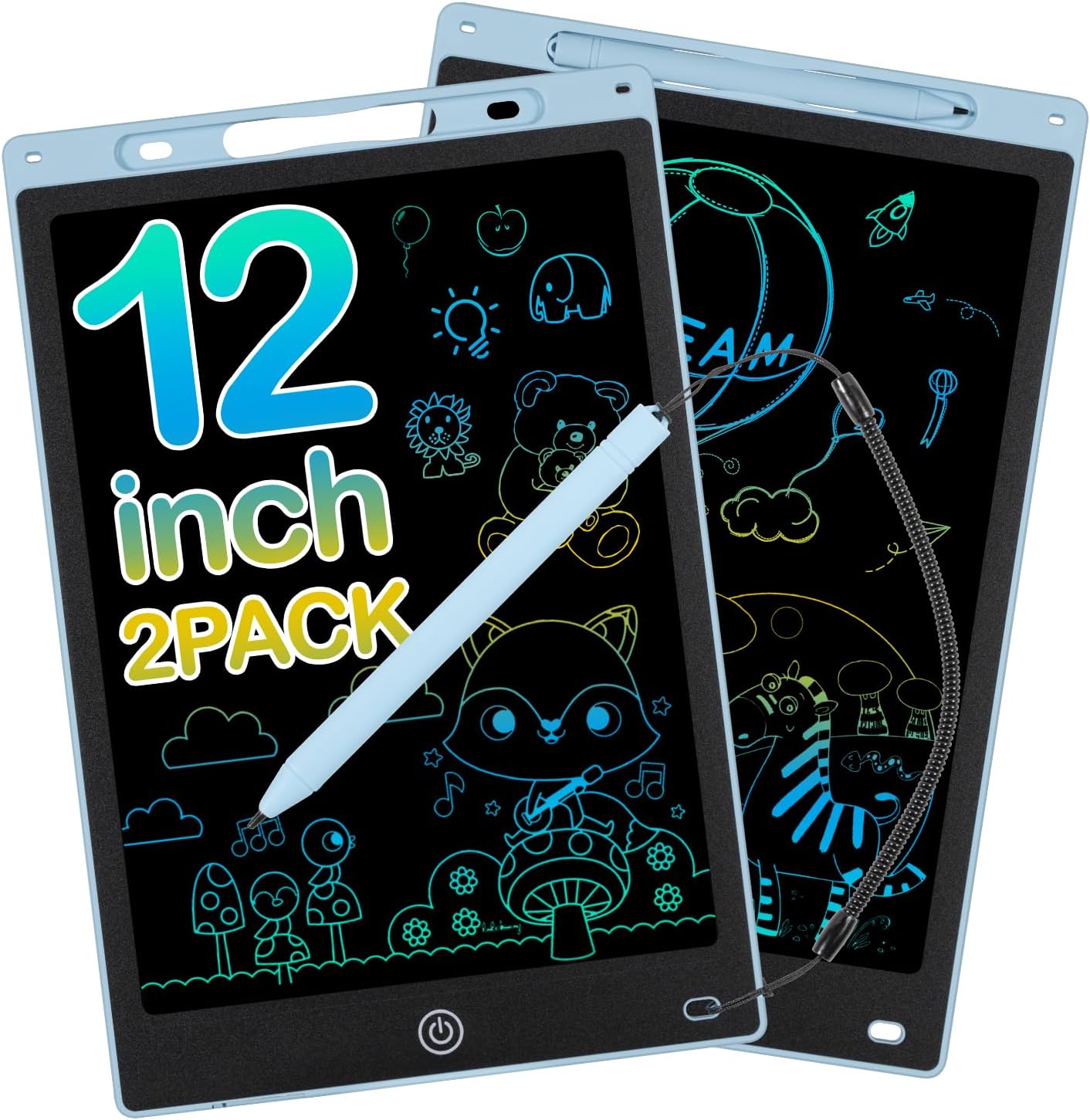 Magic Board LCD Writing Board Children 12 Inch Painting Board Magic Board from 2 3 4 5 6 Years Old Boy Girl Colourful Screen Writing Tablet Repeated Writing and Drawing Blue Pack of 2
