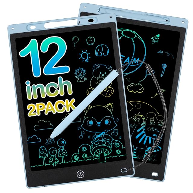 Pizarra Magnetica Infantil 12 Pulgadas Pizarra Magica Infantil Vistoso Tableta de Escritura LCD Pizarra Magica Borrable y Reutilizable para Niñas y Niños 2 3 4 5 6 7 8 Años, Azul, 2 Piezas