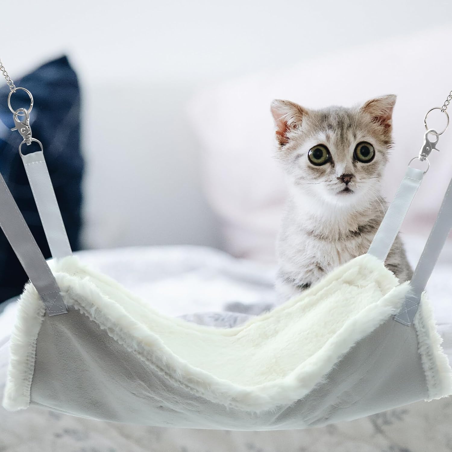 review Cat Hammock Bed-Reversible Pet Cage Hammock with Adjustable Straps and Metal Hooks Hanging Soft Warm Pet Bed for Kitten Ferret Puppy