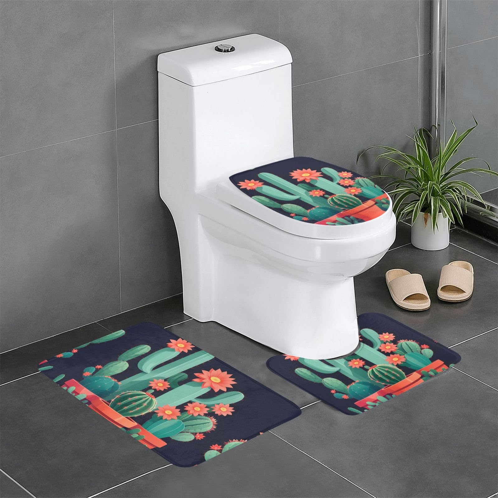 Tapis de salle de bain antidérapants lot de 3 tapis de contour ovale rectangulaire cactus