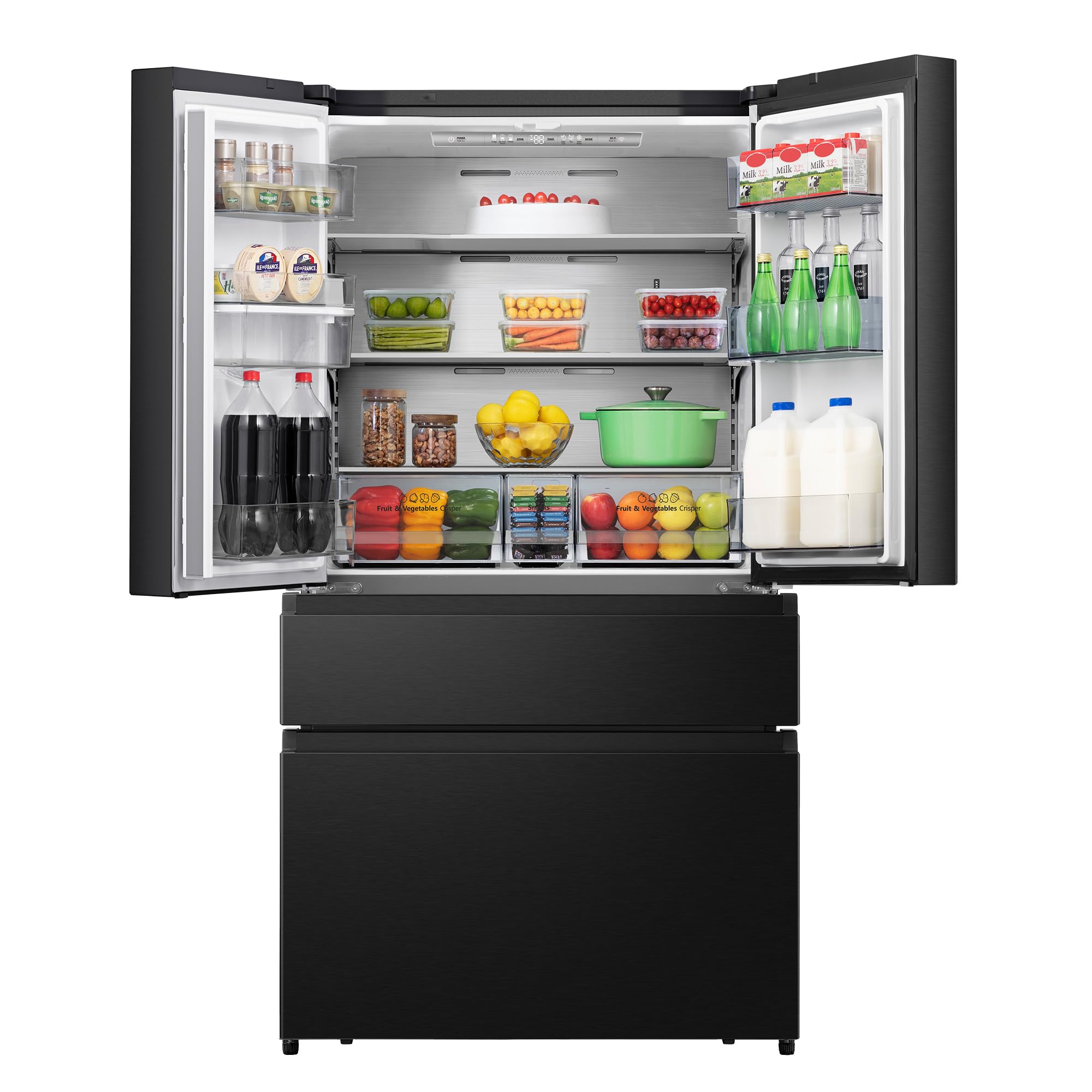 Hisense RF749N4SWFE - Frigorífico Americano Puerta Francesa Total No Frost, 579L,179cm, Metal-Tech Cooling, My Fresh Choice, Multi Airflow, Dispensador Agua con Depósito, Inverter, WiFi, Dark Inox