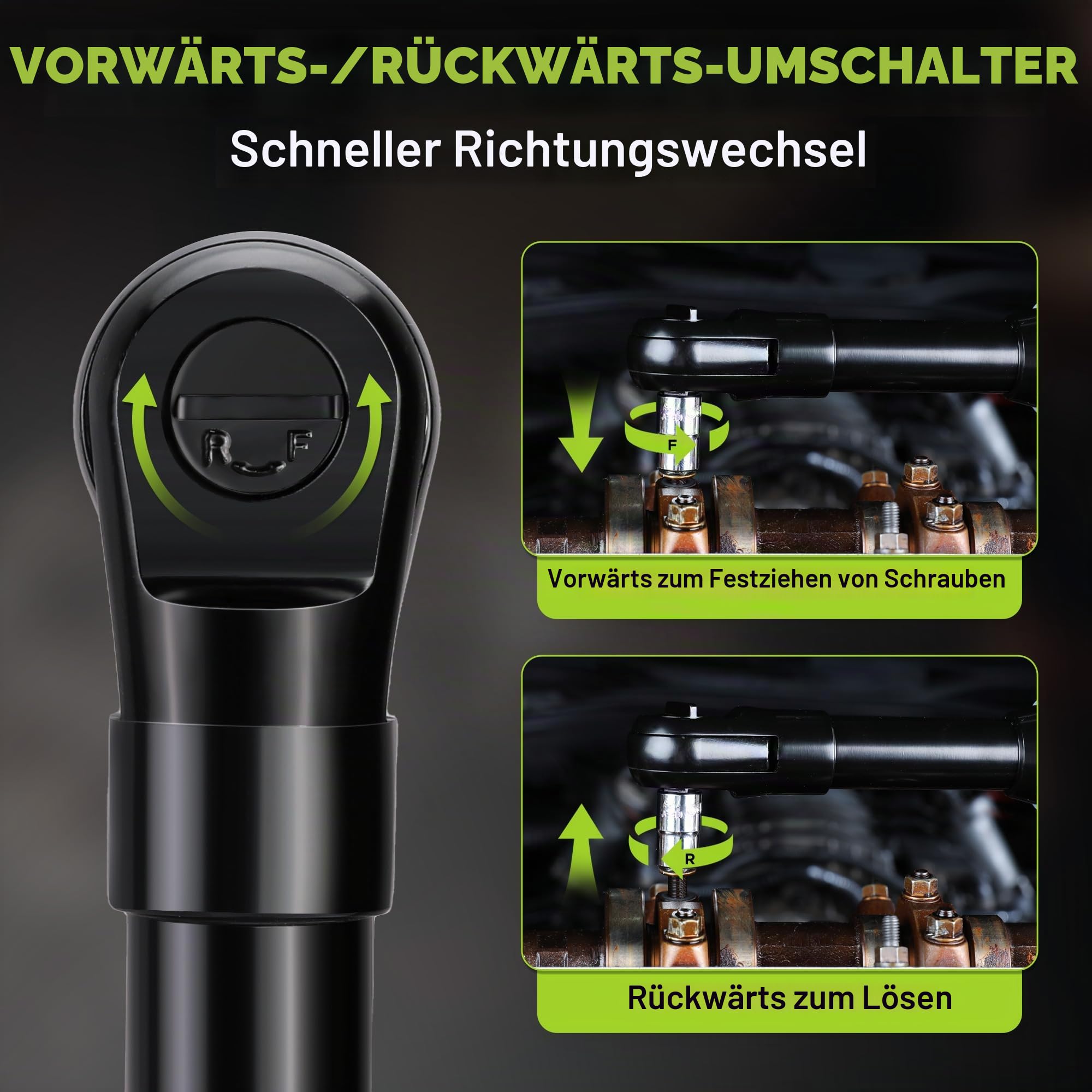 WORKPRO Akku Ratschenschlüssel 55 Nm Elektrische Ratschenschlüssel Set 12V Akku Ratsche 3/8" Kabellose Ratsche mit 2 x 2,0 Ah Akku, LED-Licht, inkl. 10 Stecknüsse, Aufbewahrungstasche, Ladegerät