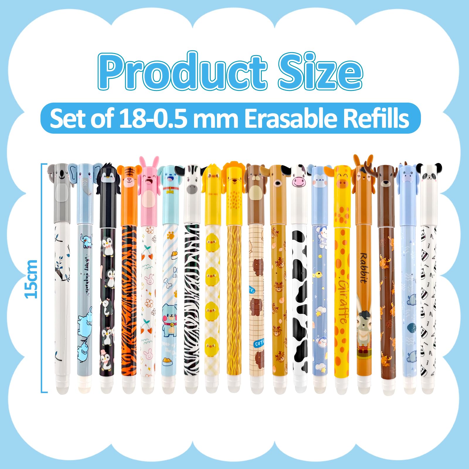 wokdsbl Animal Erasable Pens Set for Boys and Girls 18 Cute Gel Pens with Eraser Tip, 0.5mm Smooth Writing Christmas Pens for School, Office and Gift Use - Image 2