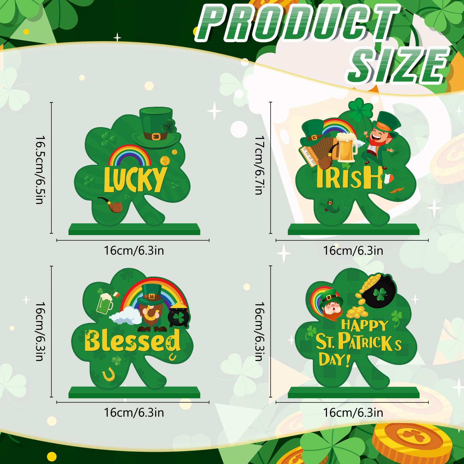 4Pcs St Patricks Day Decorations, Happy St Patricks Day Wooden Table Centerpieces, Rainbow Lucky Gnome Green ShamrockTable Decoration for St Patricks Day Party Supplies Decor, Irish Party Supplies