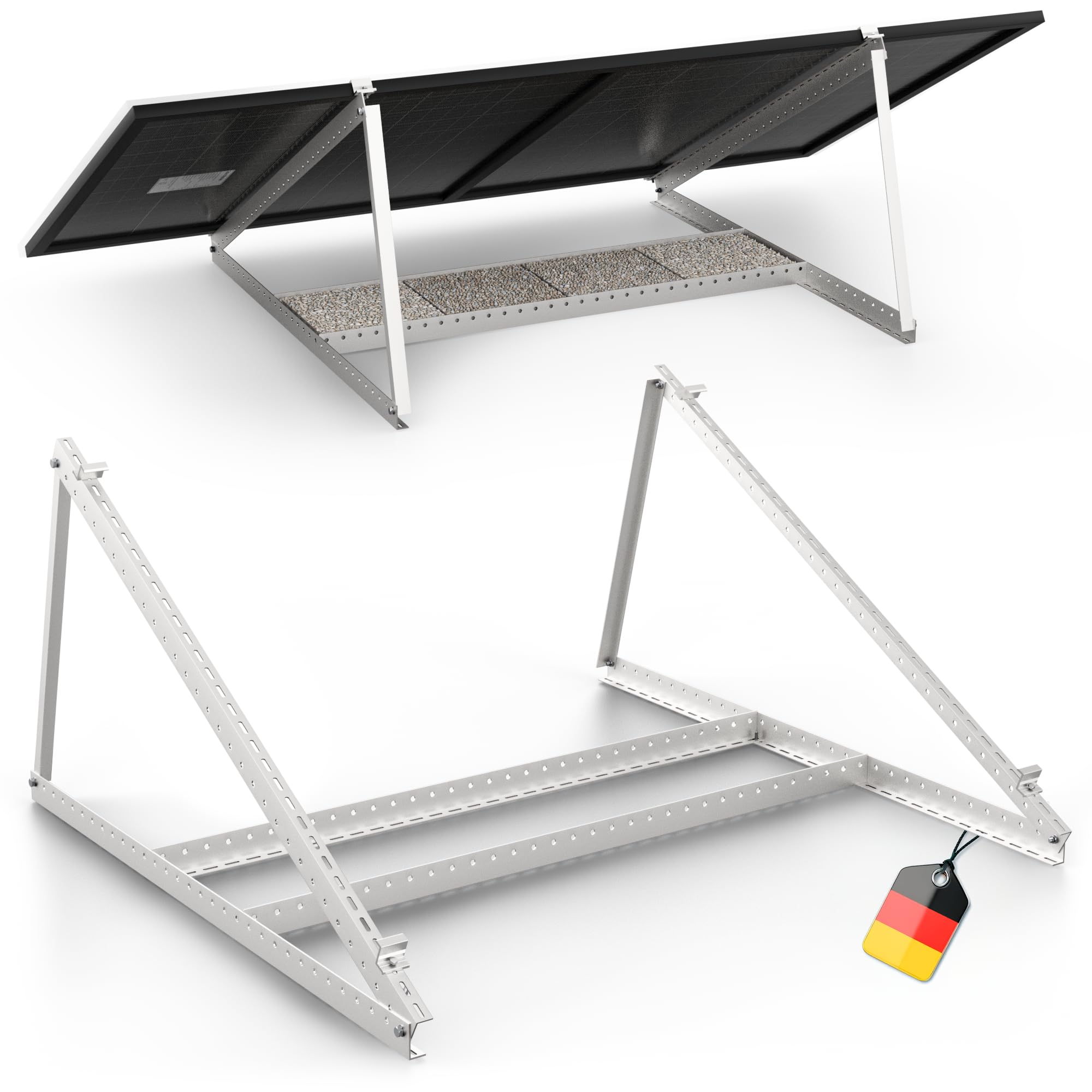 Solarmodul Halterung, 0% MwSt, Alu, 118 cm, 0-90° Winkel, Balkonkraftwerk Halterung, Solarpanel Halterung für Flachdach, Garage, freistehend
