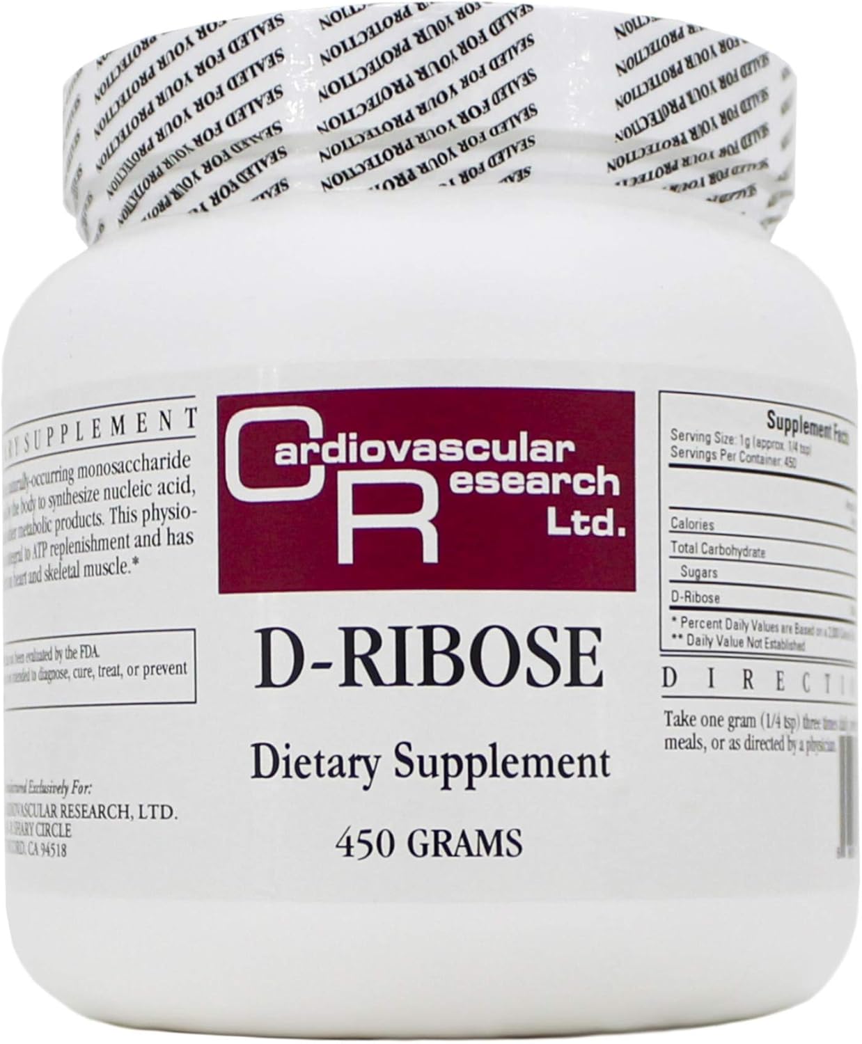 Cardiovascular Research D-ribose, White, 450 Gram