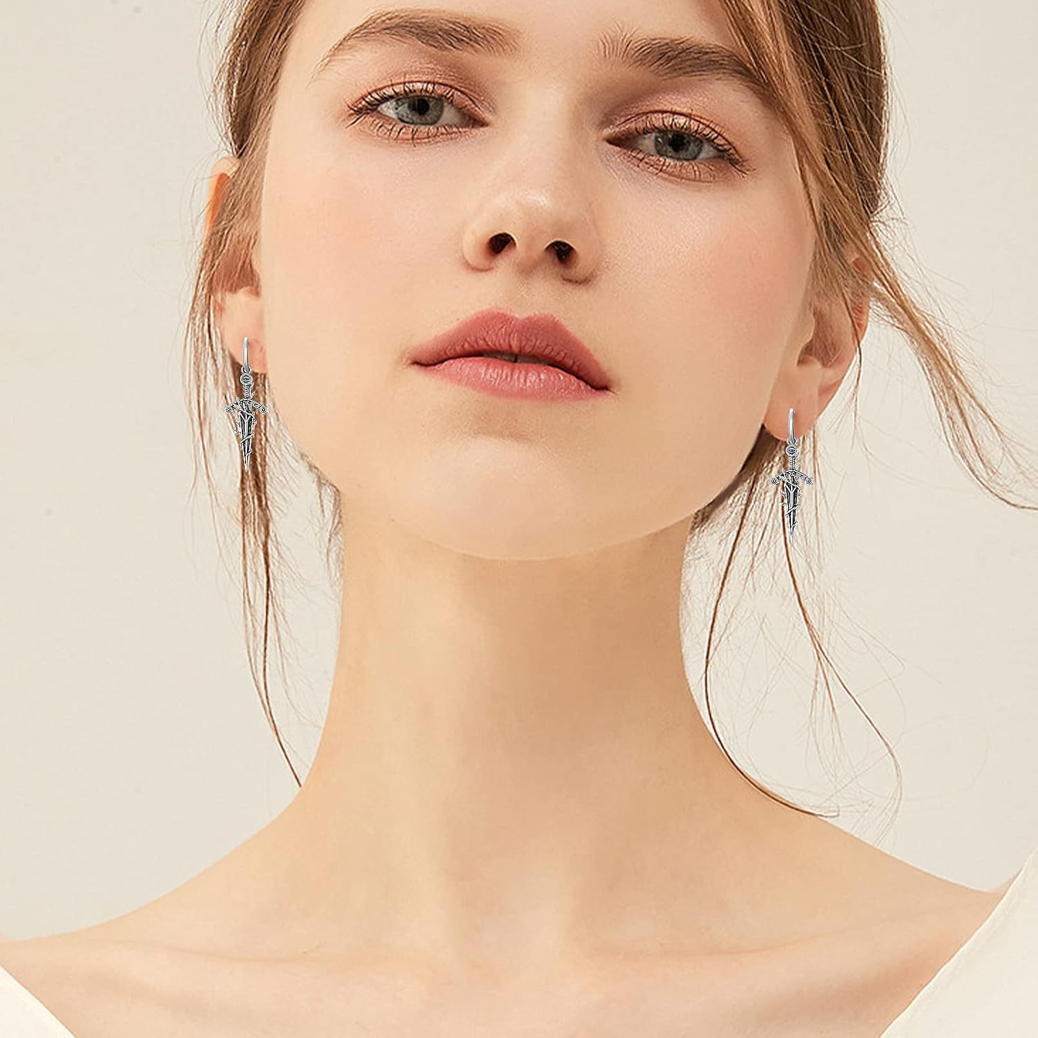 Sterling Silver Medieval Sword Dangle Drop Earrings Dagger Hoop Earrings Cross Knives Earrings for Women Girls Boys Men