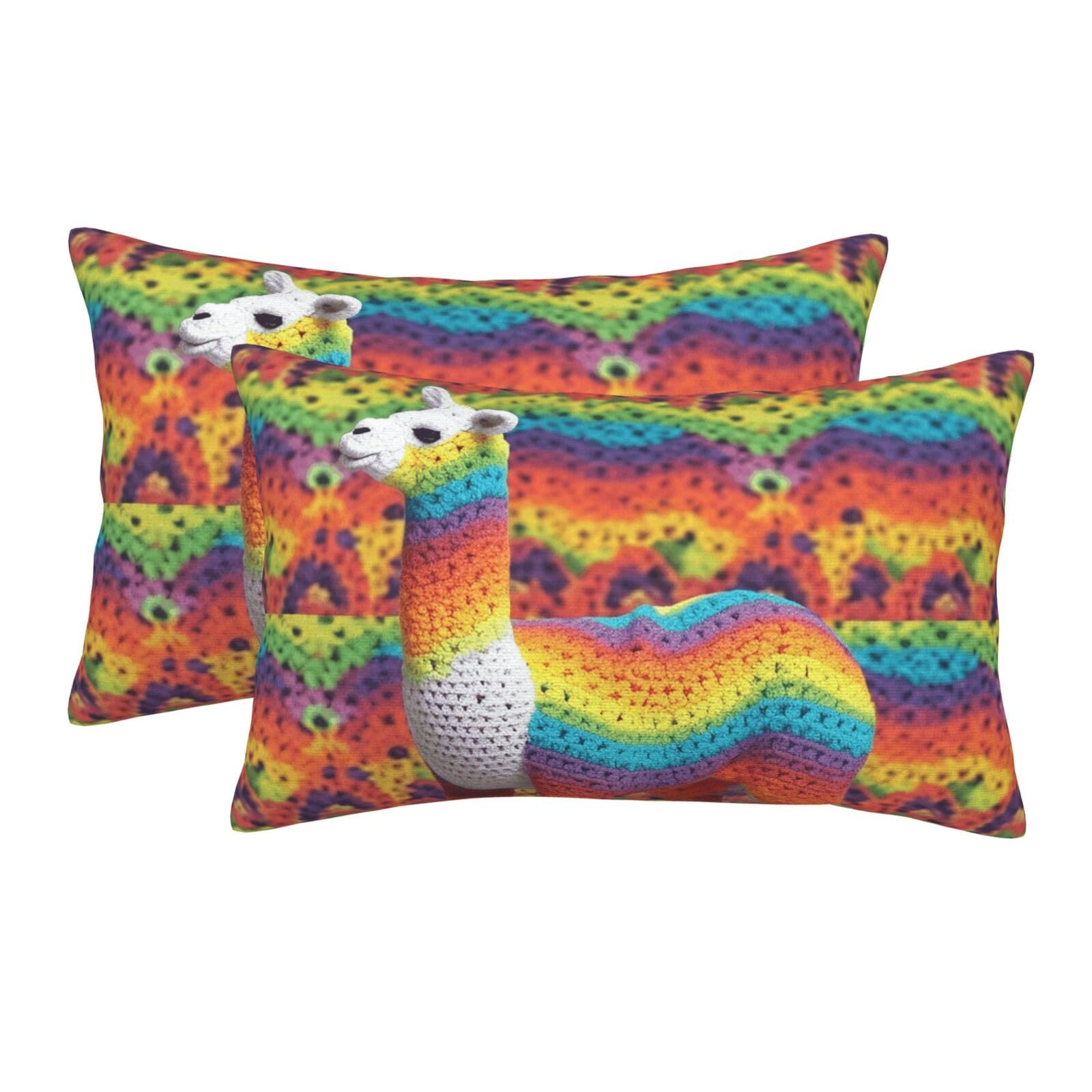 2 Pack Standard Size Pillow Cases for Hair and Skin Soft Breathable Pillow Case Covers with Hidden Zipper Rainbow Camel Pattern Pillowcase 20"x30" Pillow Cover for Sleeping Gift