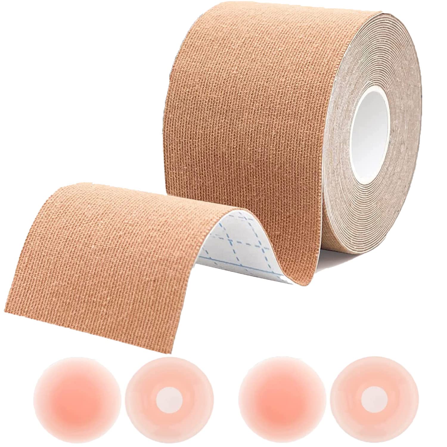 Boob Tape,Lift Tape for A-G Cup Large Breast, Booby Tape Invisible Strapless Push up Breathable Adhesive Bra Chest Supports Tape with 2 Pairs Reusable Silicone Nipple Covers