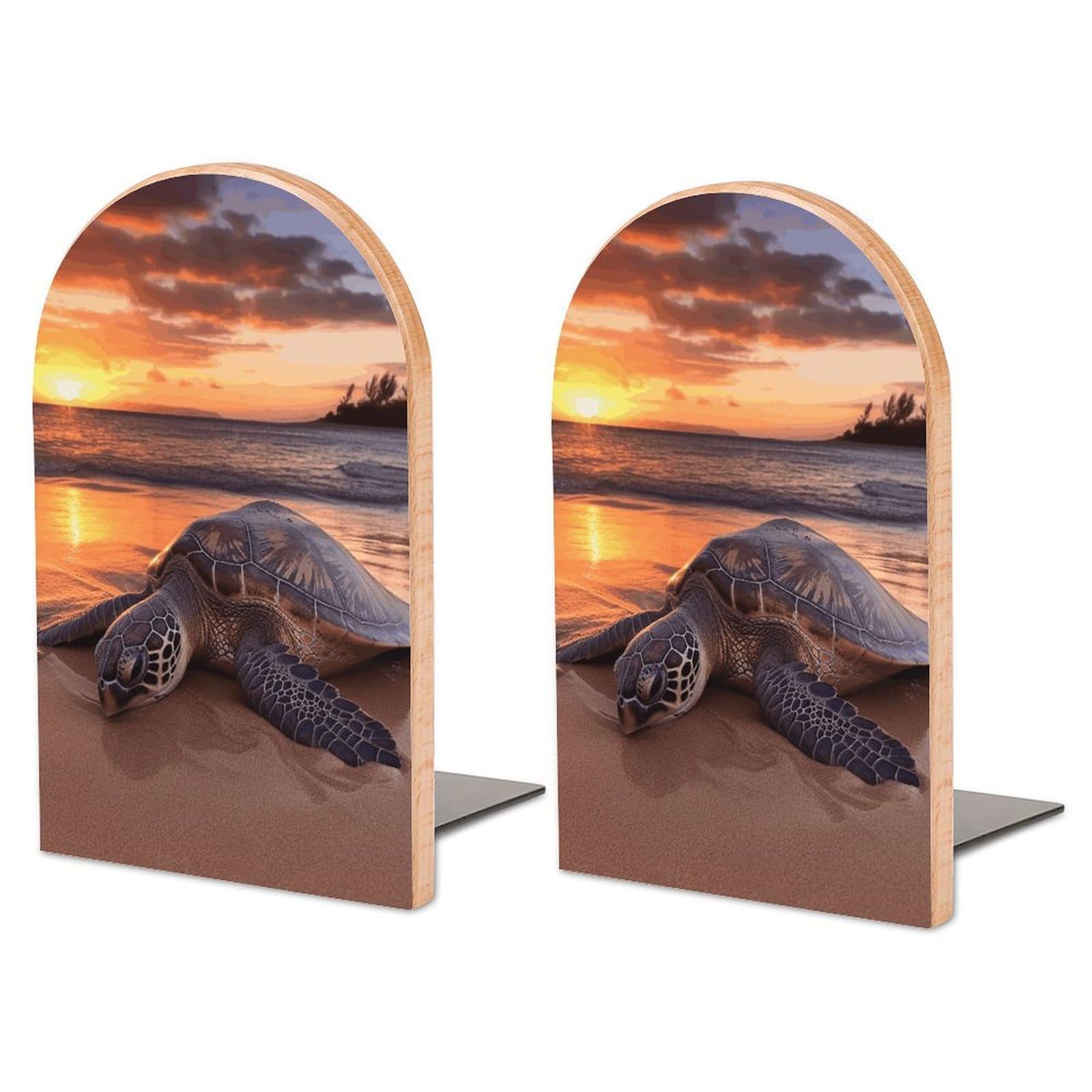 Serre-livres réglable en bois tortue et coucher de soleil pour étagère