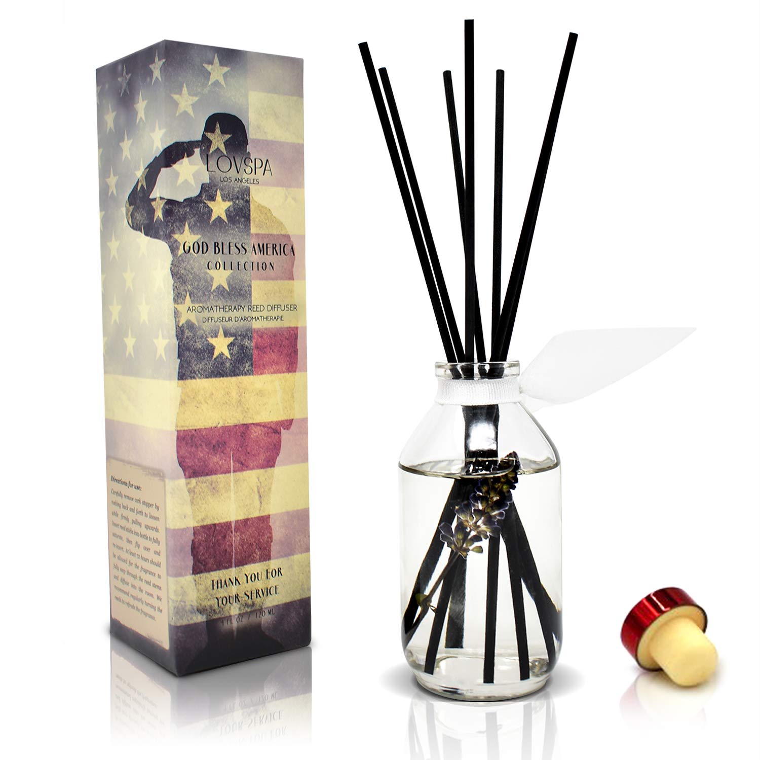 LOVSPA Reed Diffuser Set, Sage & Citrus Scented Oil Diffuser with Sticks, Home Fragrance Accessories for Bathroom Shelf Decor, Aroma Diffusers for Home or Office Desk, USA Made