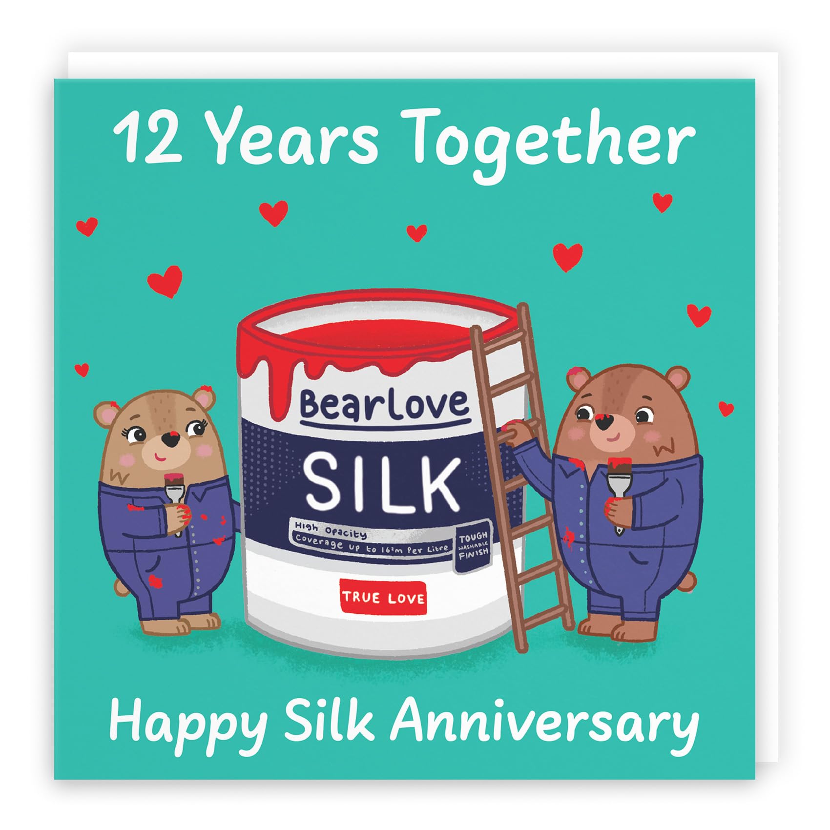 Hunts England, Cute 12th Anniversary Card, Silk Anniversary, Bears, 12 Years, for Him Her, Couple, Men, Women