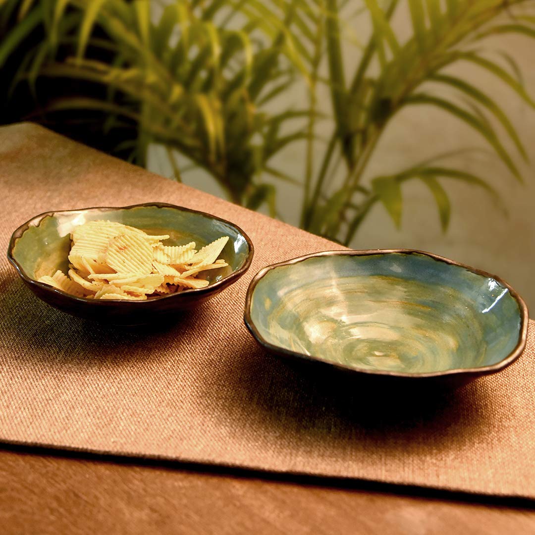 Unravel India Blue Studio Serving Platter(Set of 2)
