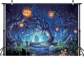 LYWYGG 8x6FT Halloween Background Halloween Horrible Stone Castle Backdrop Terror Tree Pumpkin Lantern Backdrop For Kids Studio Props Photo Backdrop CP-61-0806