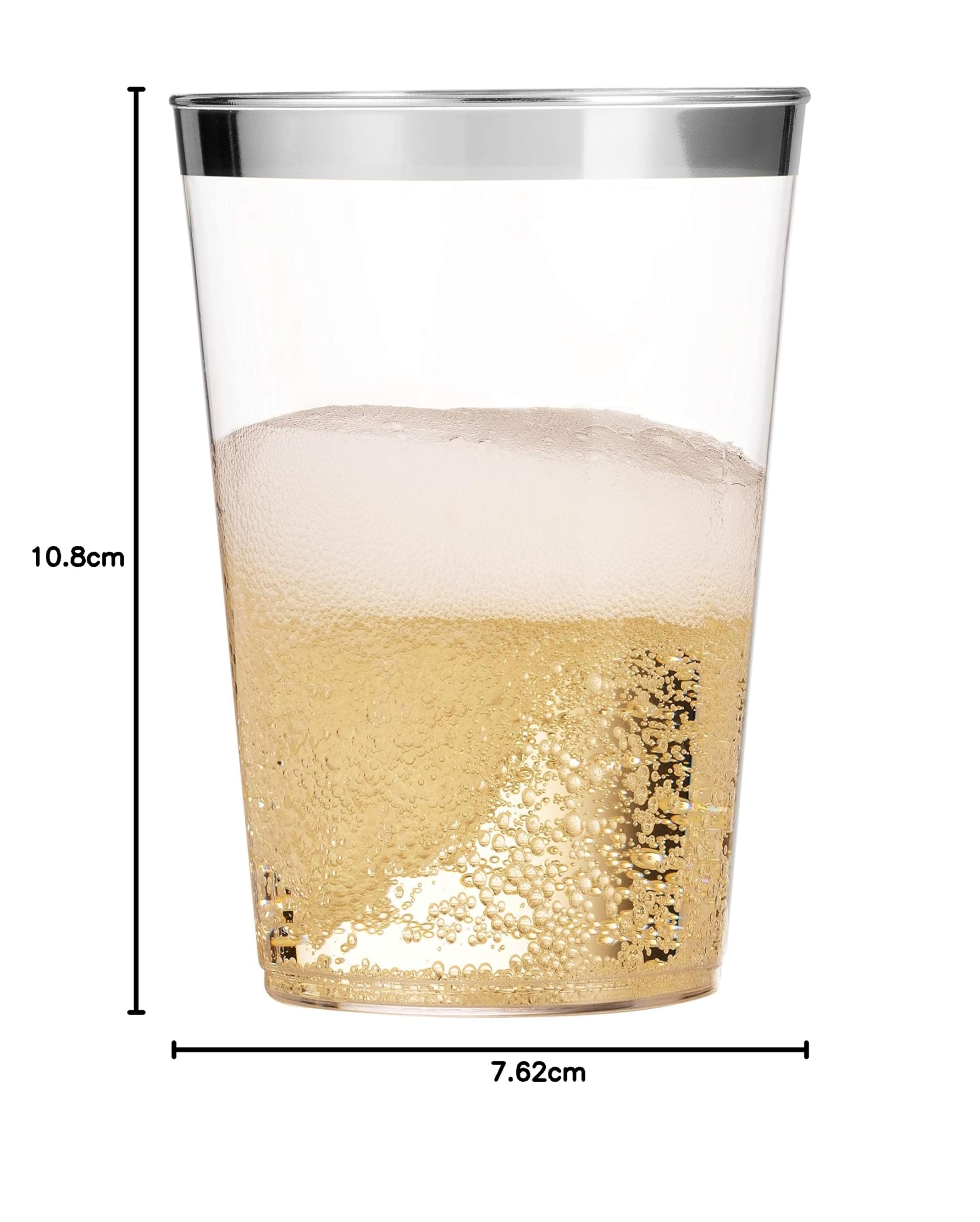 Munfix 100 de Plata de Vasos de plástico de 12 onzas claros Vasos de plástico Vasos Montura de Plata y Tazas de fantasía Vasos Desechables de Boda Copas Elegantes del Partido con el Borde de Plata