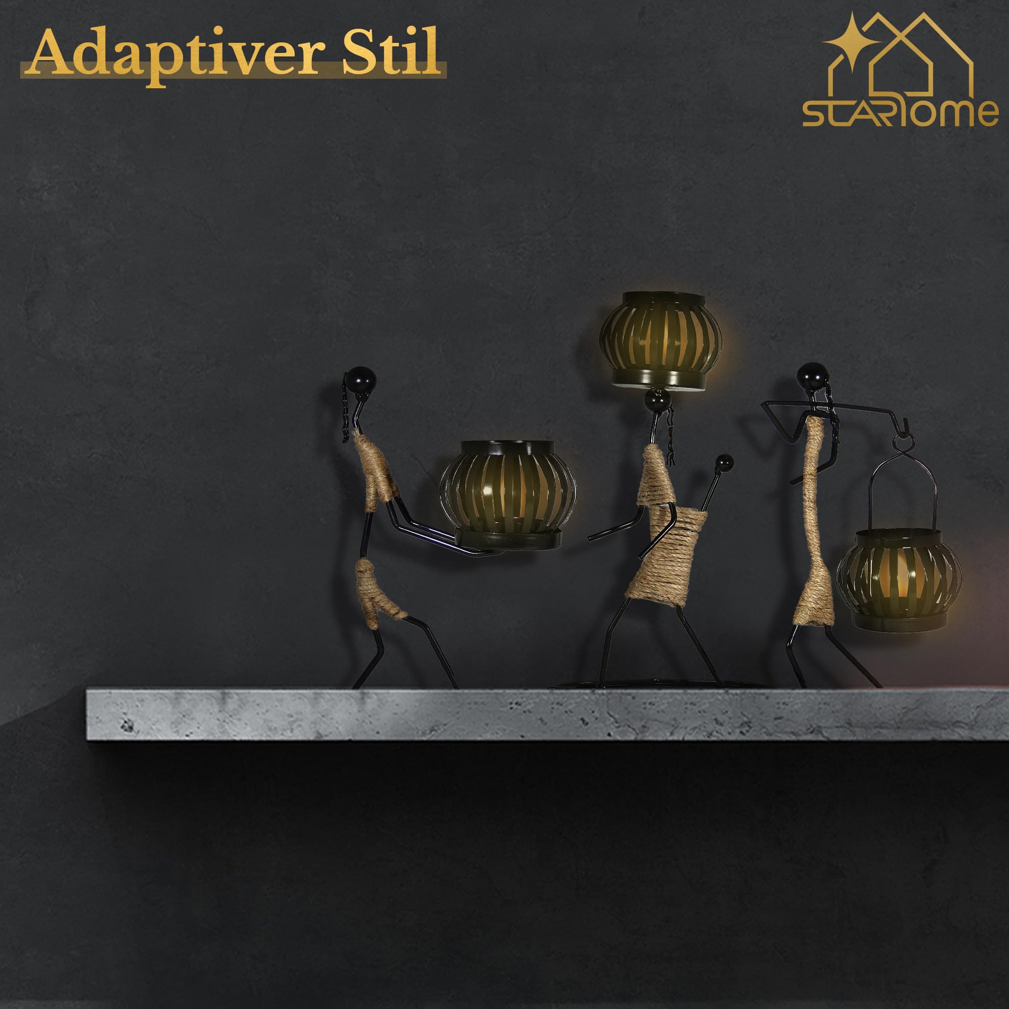 Set Di 3 Portacandele In Metallo Nero Per Candele, LED O Tealight, Decorazione Tavolo, Soggiorno, Cucina, Antivento, Regalo