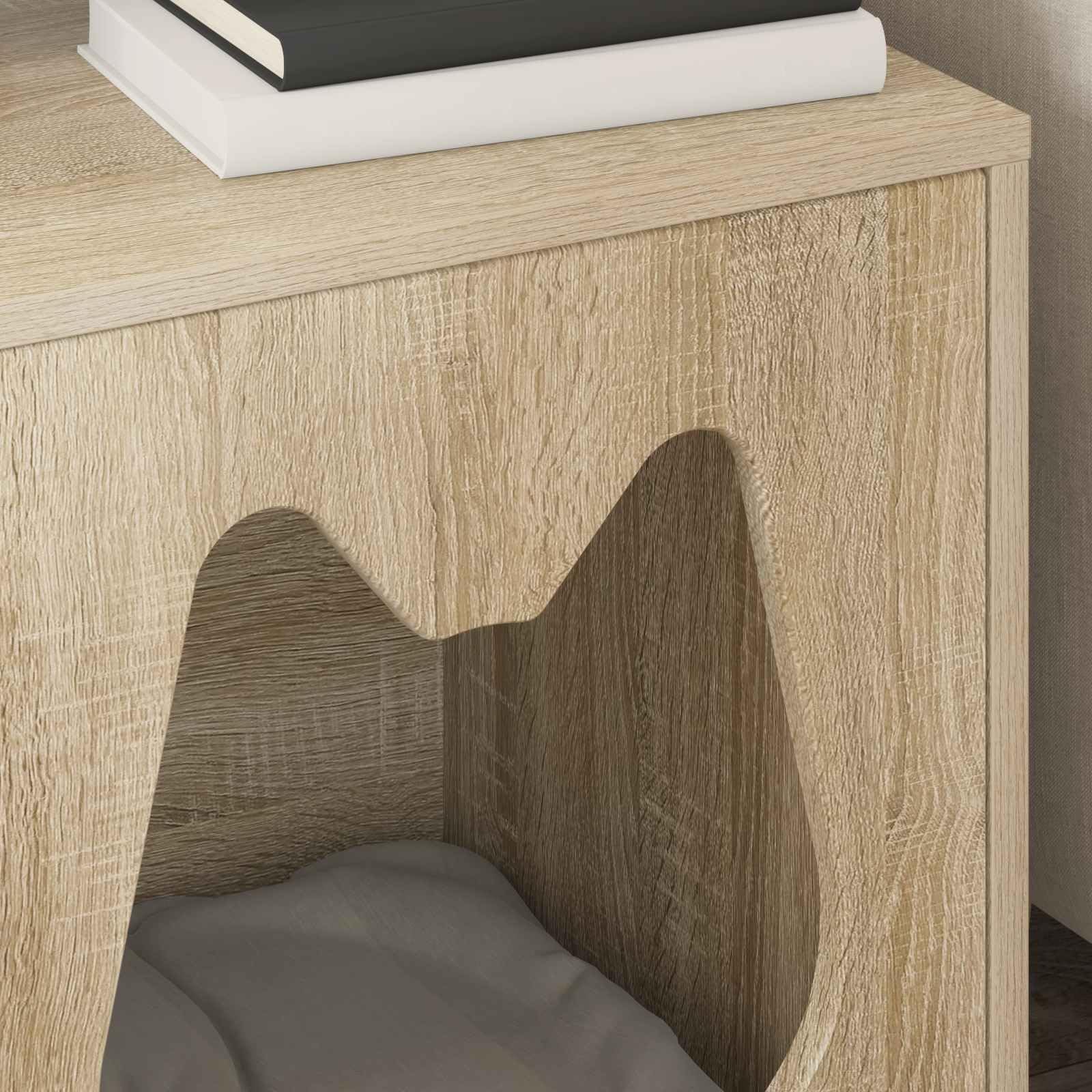 Casa para gatos Sonoma de madera de 42,5 x 40 x 53,5 cm, rectangular, cueva para gatos interior, con kit de montaje, estable, duradera, para salón, árbol de escalada, repuesto y espacio de
