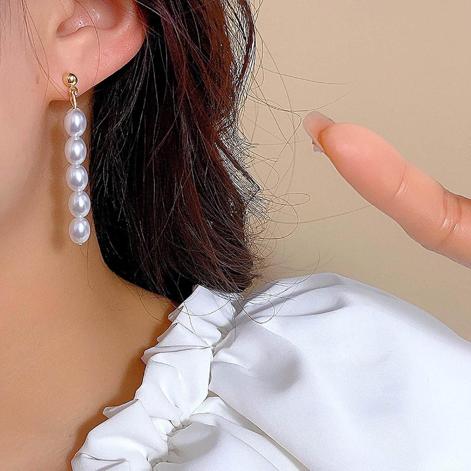 W WEILIRIAN Bohemian Pearl Drop Earrings Long Pearl Dangle Earrings Gold Pearl Earrings Oval Pearl Bead Earrings Wedding Pearl Earrings Jewelry for Women - Image 8