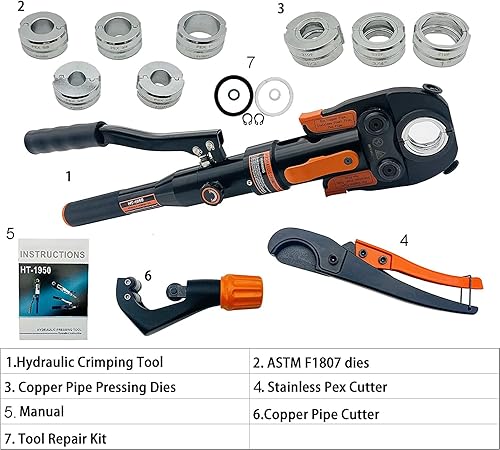 Miniatura 7 de Herramienta hidráulica de prensa de tubería de cobre con troqueles de 12", 34" y 1" para montaje de tubería de cobre y troqueles de 38", 12", 58",