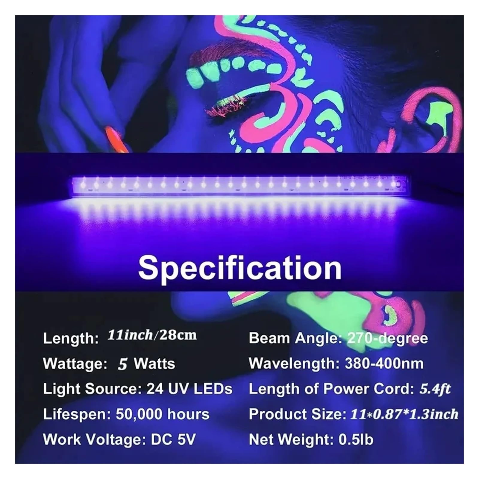 1/2 szt. listwy świetlnej UV do pokoju, szafki, świąteczne dekoracje na Halloween, plakat z farbą do ciała, fluorescencyjny gobelin, świecąca impreza(2Pcs)