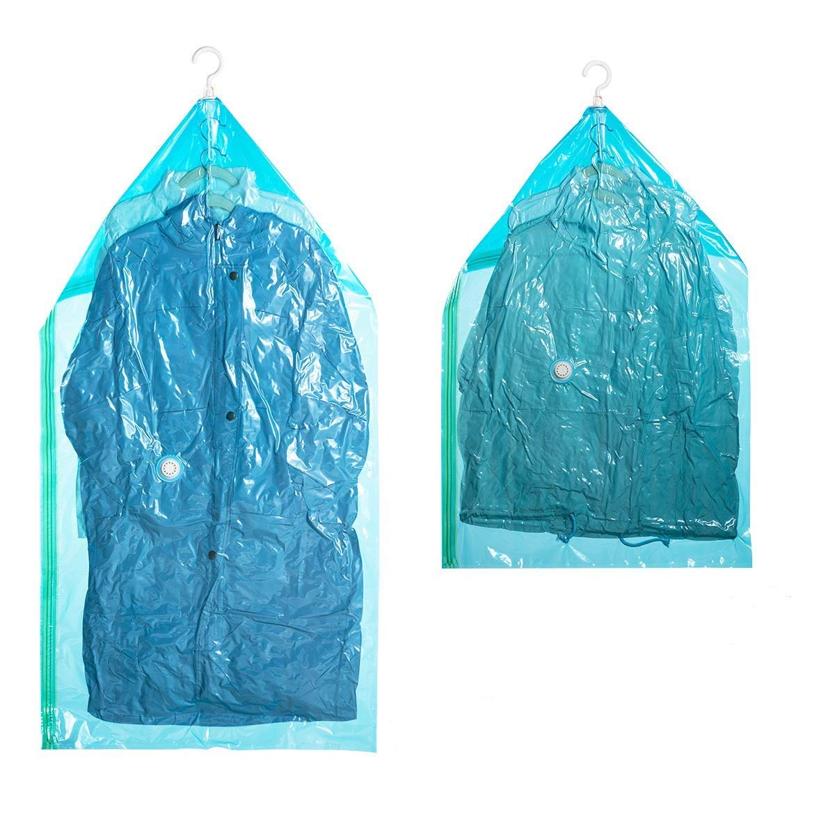 sacchetti per sottovuoto da appendere, 4 pezzi (2 lunghi + 2 standard) salvaspazio, antipolvere, con gancio, per cappotti, giacche, giacche, abiti da lavoro, vestiti costosi, senza pieghe