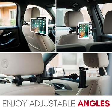 حامل أقراص Macally لمسند رأس السيارة - حامل مسند رأس iPad قابل للتعديل للسيارة - حامل iPad للسيارة Super Secure Car Backseat Kids - يناسب جميع أجهزة المقعد الخلفي 4.7-12.9 (iPad Pro / Air / Mini, نينتندو سويتش)