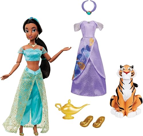 Miniatura 8 de Disney Tienda oficial de la muñeca Jasmine Story, Aladdin, 11 pulgadas, juguete totalmente posable con atuendo brillante, adecuado para niños de 3