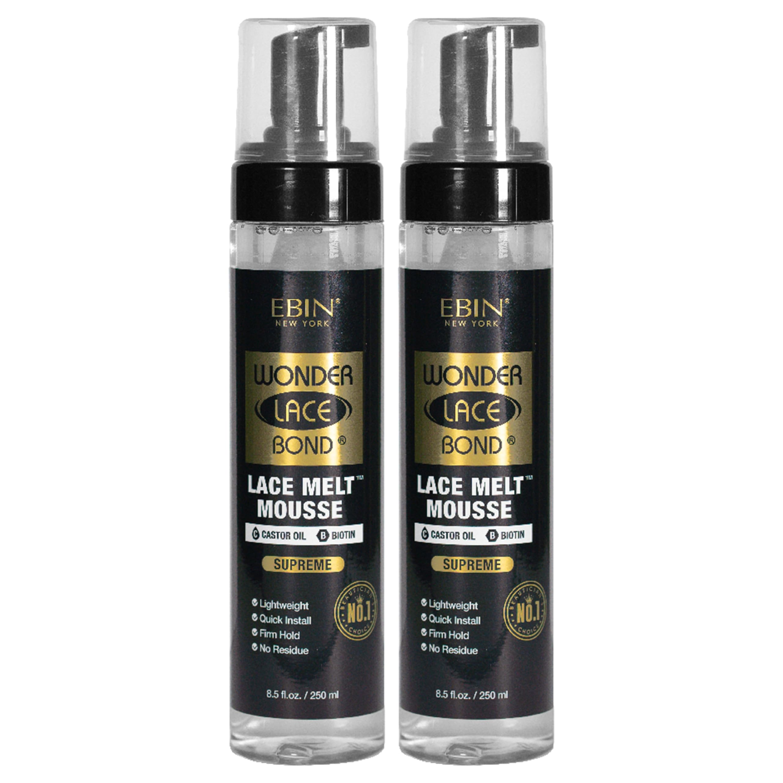 Wonder Lace Bond Lace Melt Mousse 8.5oz/250ml (2 pack) - Extreme Firm Hold (Supreme) | Biotin + Castor Oil | No Residue, Long Lasting Formula with Protecting Edges, Gives Undetectable and Natural Look