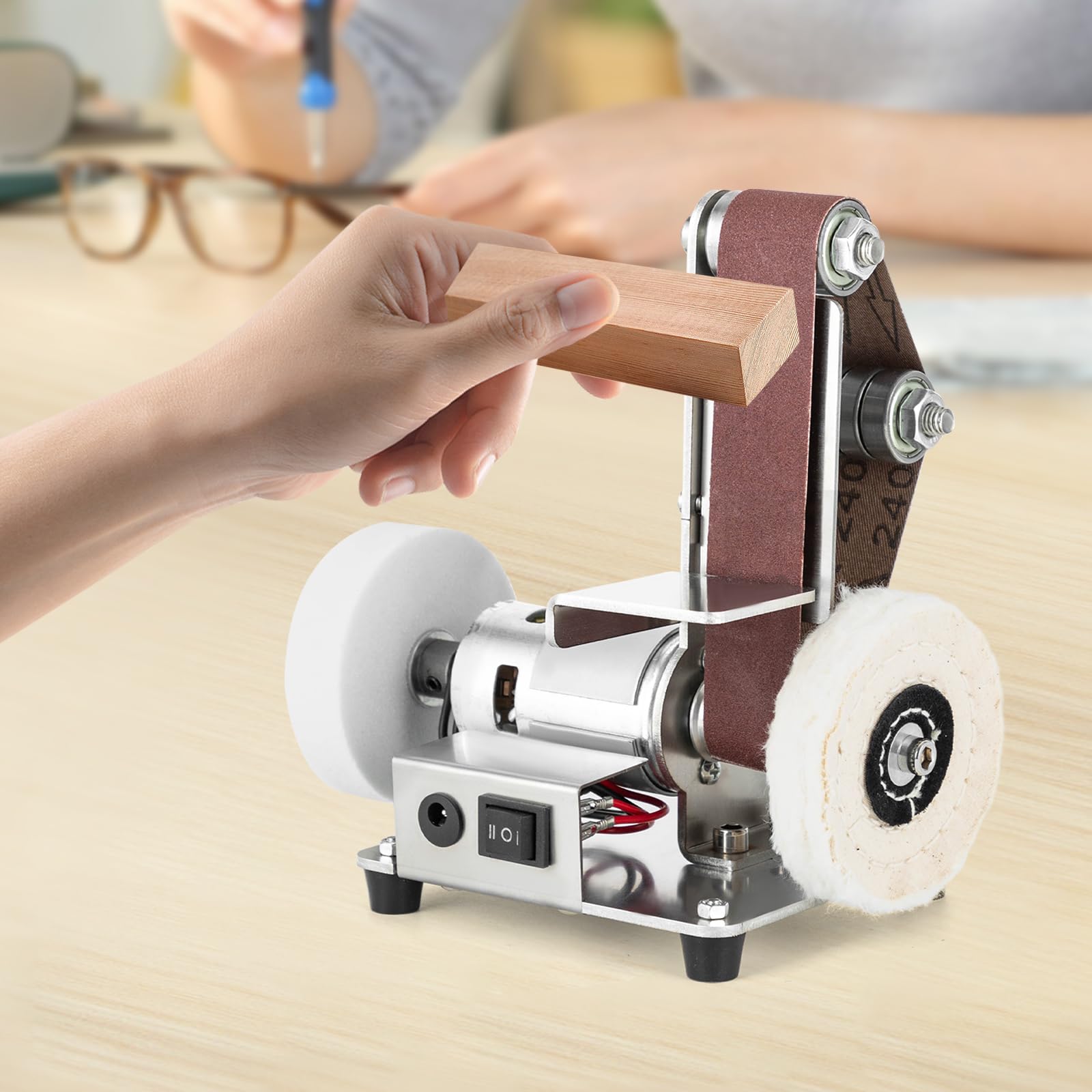 Mini levigatrice a nastro, levigatrice elettrica da tavolo a 7 marce, lucidatrice fai da te, 4000 – 9000 giri/min, levigatrice a nastro per metallo e legno