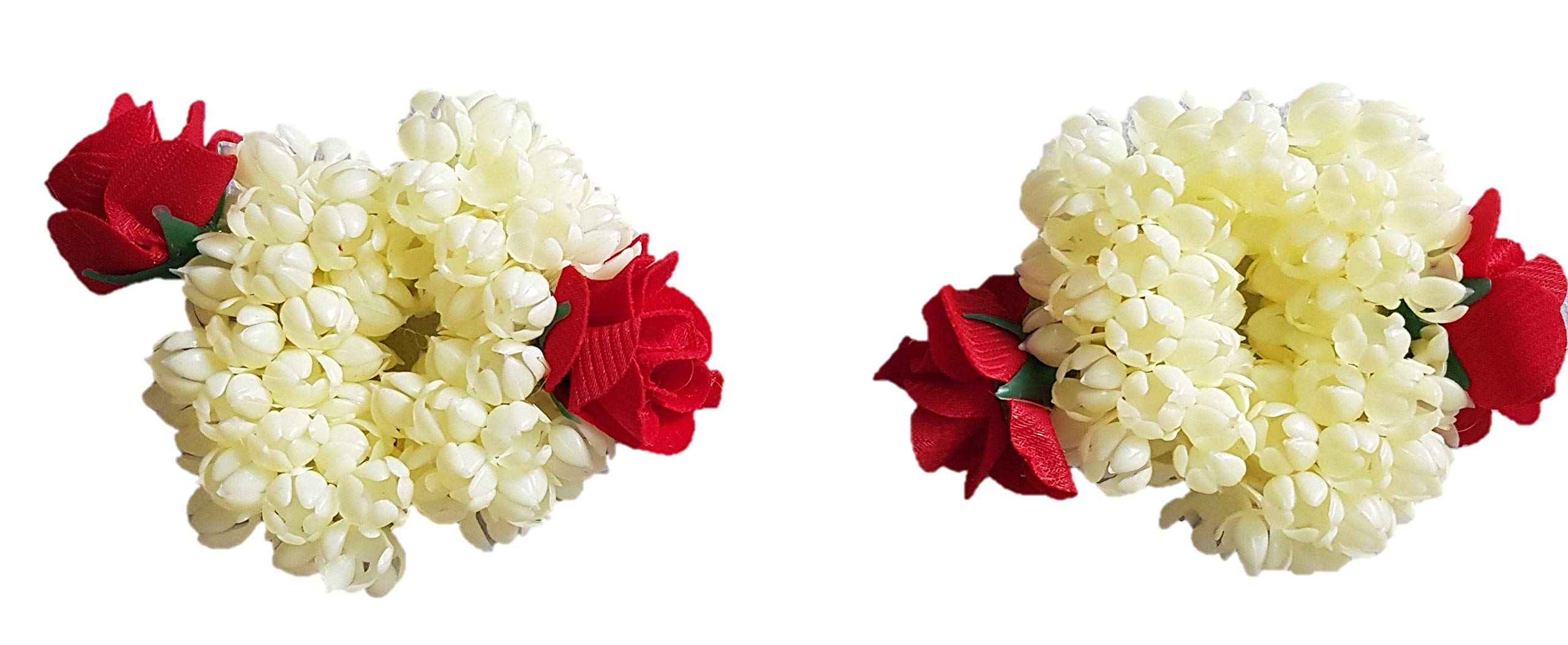 TopFinder® 2 Pc/Set Stylish Hair Rubber White Pearl Mogra Gajra with Red Rose Flower Plastic Artificial Wedding Bun Elastic Band for Women Girls (B0979H5FGK) Amazon Price History, Amazon Price Tracker
