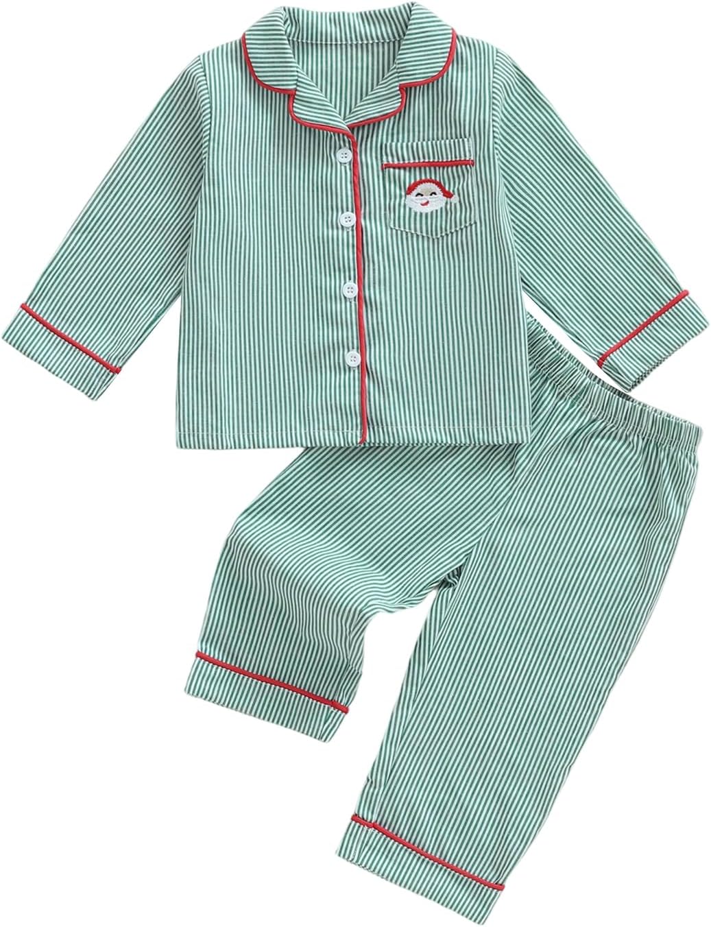 Kuriozud Kids Toddler Boy Christmas Pajamas Long Sleeve Button Down Shirt Top and Pants 2pcs Pjs Sets Sleepwear