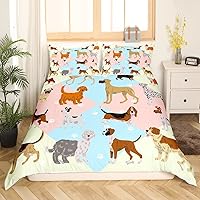 Vista 11 de Feelyou Funda de edredón para perro, tamaño matrimonial, funda de edredón de perro de dibujos animados lindos, juego de ropa de cama para cachorros