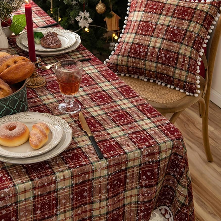 美品BEAUVILLEクリスマス柄が可愛いテーブルクロス162×160 Amazon｜テーブルクロス チェック柄 赤と緑 クリスマス テーブル
