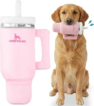 لعبة الكلب المضحكة Nestpark Tumbler Cup - محاكاة ساخرة للعبة الكلب المحشوة Squeaky Crinkle باللون الوردي عند الغسق
