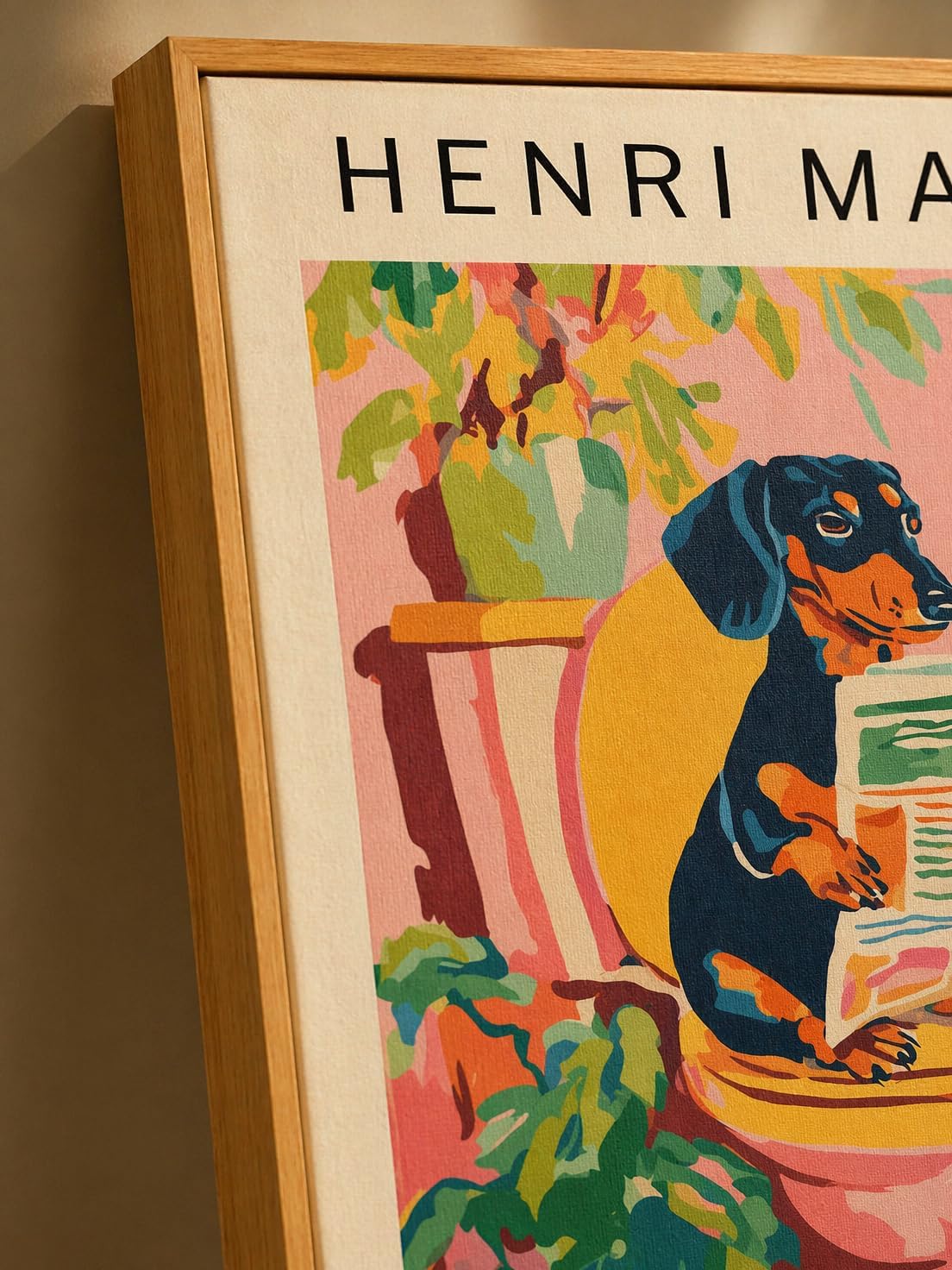 Framed Funny Dog Bathroom Wall Art, Humorous Matisse Dachshund Toilet Canvas Print, Mid Century Dog Wall Decor & Whimsical Powder Room Picture 12x16 Inch image 2