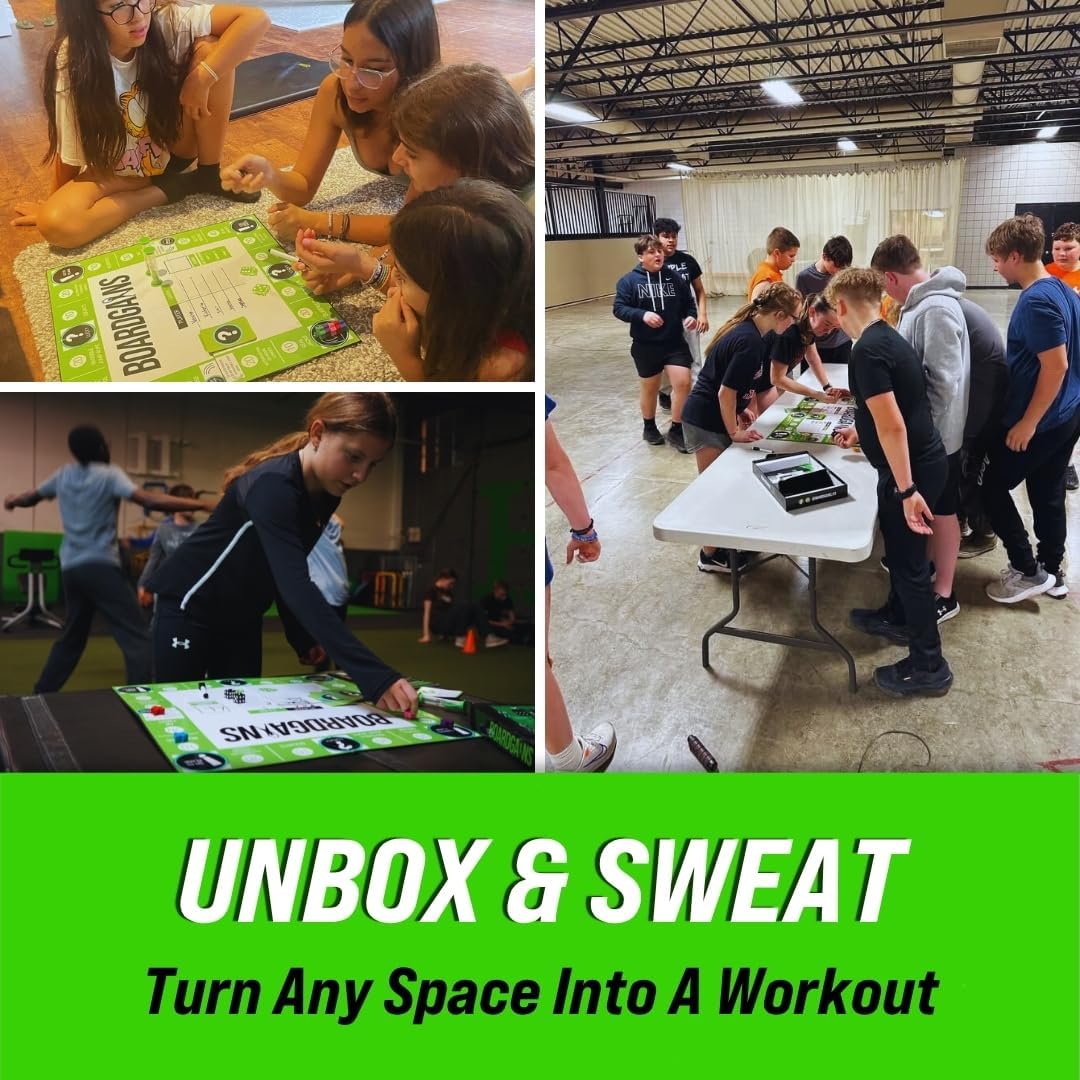 BoardGains Starter Edition – The Ultimate Fitness Board Game for Home Workouts, Group Fitness, & PE. Your Bootcamp in a Box!