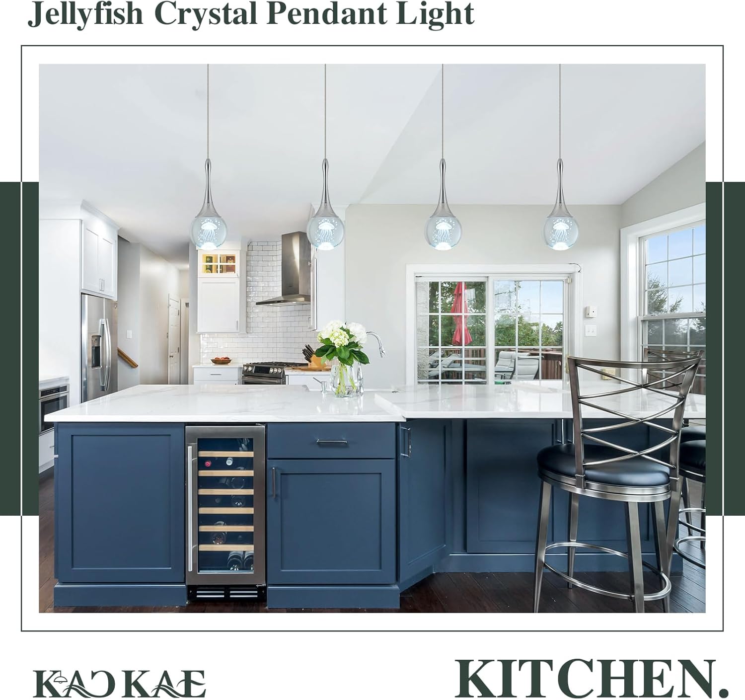 LED Pendant Light Kitchen Island Jellyfish Crystal Pendant Lights Dimmable Chrome Modern Hanging Light for Bedroom Bathroom Living Room 6000K Cool White, 1 Pack