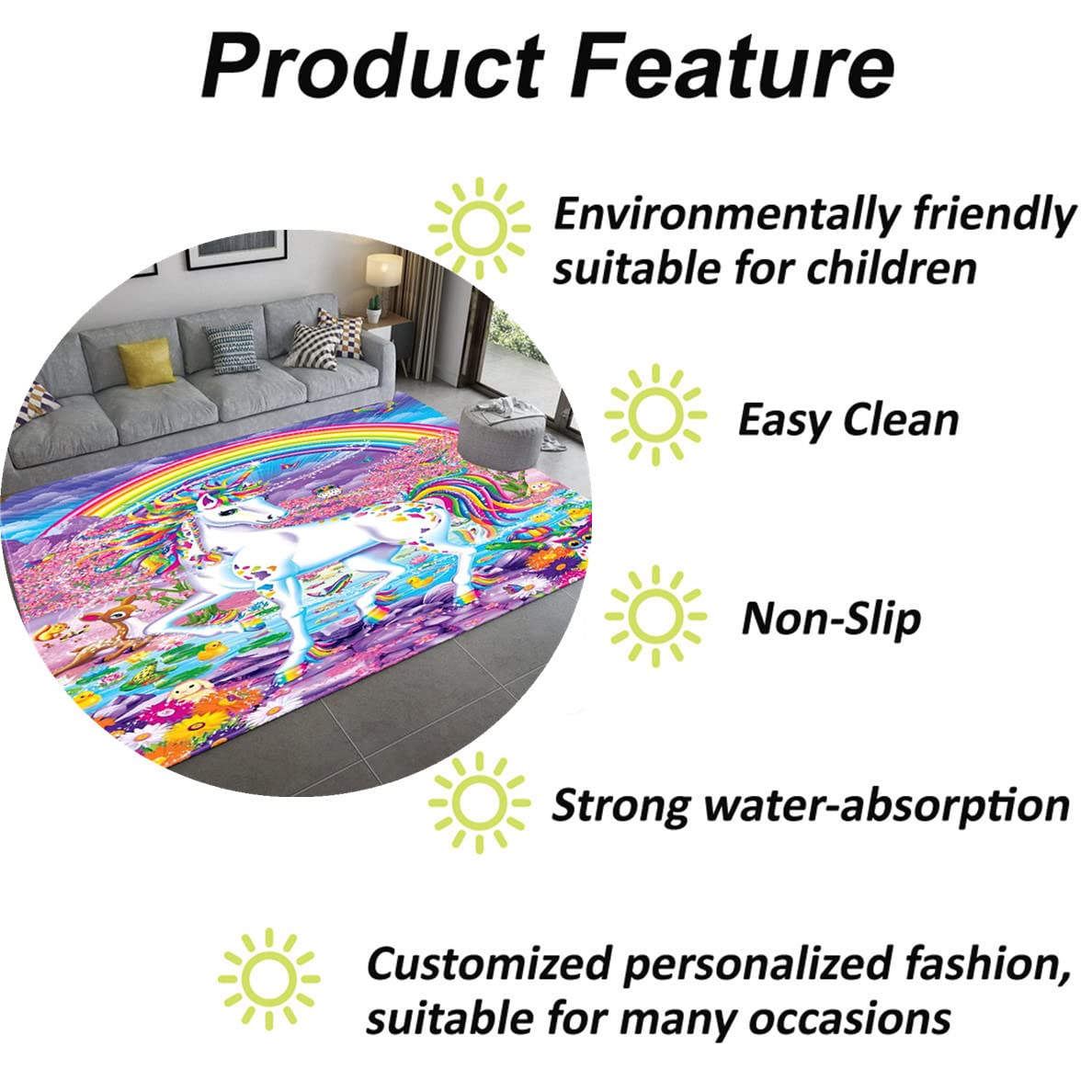 Mädchen Schlafzimmer Teppich 3D Einhorn Carpet Mädchen Zimmer Bodendekoration Rug Cartoon Kinderzimmer Krabbelmatte Flanell Memory Foam Teppich Geeignet für Wohnzimmer (140x200 cm, Bunt 1)