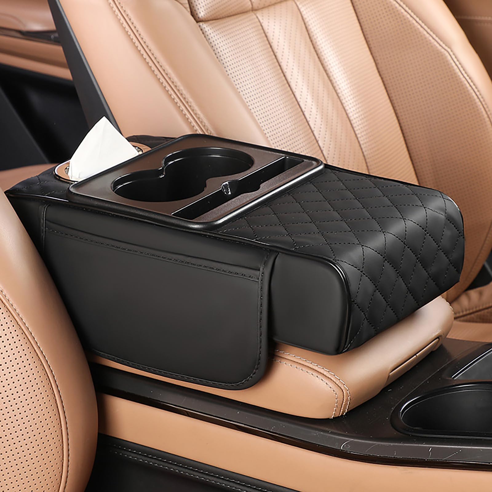 Myjdml B Car Armrest Mat For Fisker Ocean, 4-In-1 Center Console Cover, Car Armrest Pad With Cup Holder, Multifunctional Car Armrest Cushion,