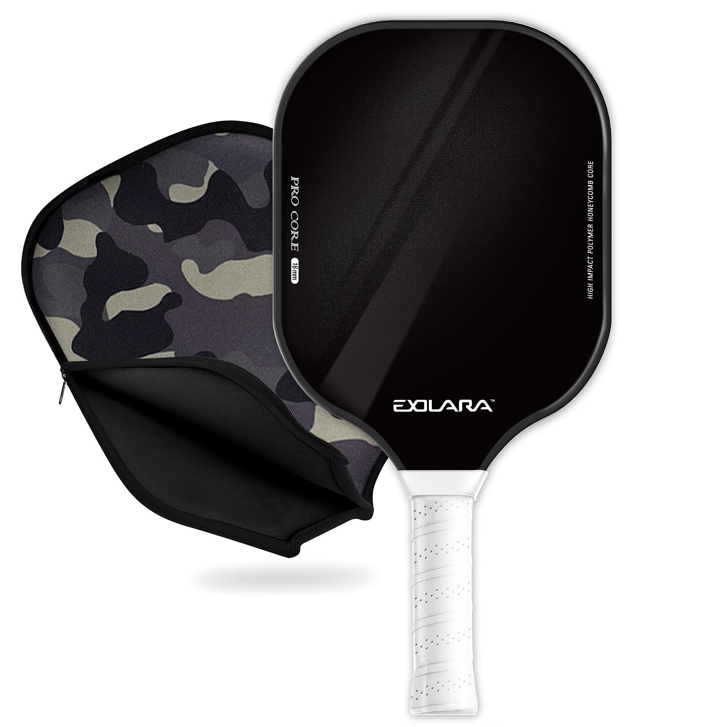 EXOLARA Stylish Pickleball Paddle with Cover Case, Graphite Carbon Fiber Surface, Honeycomb Core, Non-Slip Grip Tape Paddle Cover Set Protective Edge for Beginners & Intermediate Players