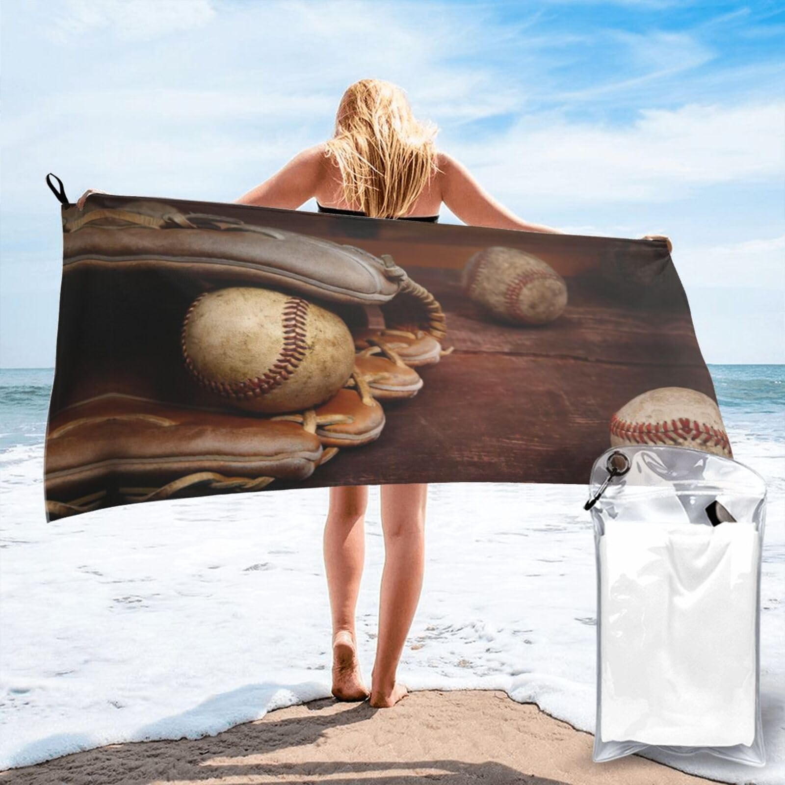 WYCZHY Baseball Print Beach Towel Soft Quick Dry For Spa Pool Gym Vacation Travelers Women Men Adults Sauna Gift