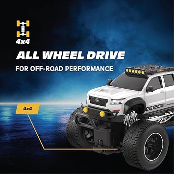 Nissan Frontier RC Truck 1:16 Scale 4WD Remote Control Car, Officially Licensed Nissan Frontier, 2.4GHz Full-Function Control, USB Rechargeable, Ready to Run, White