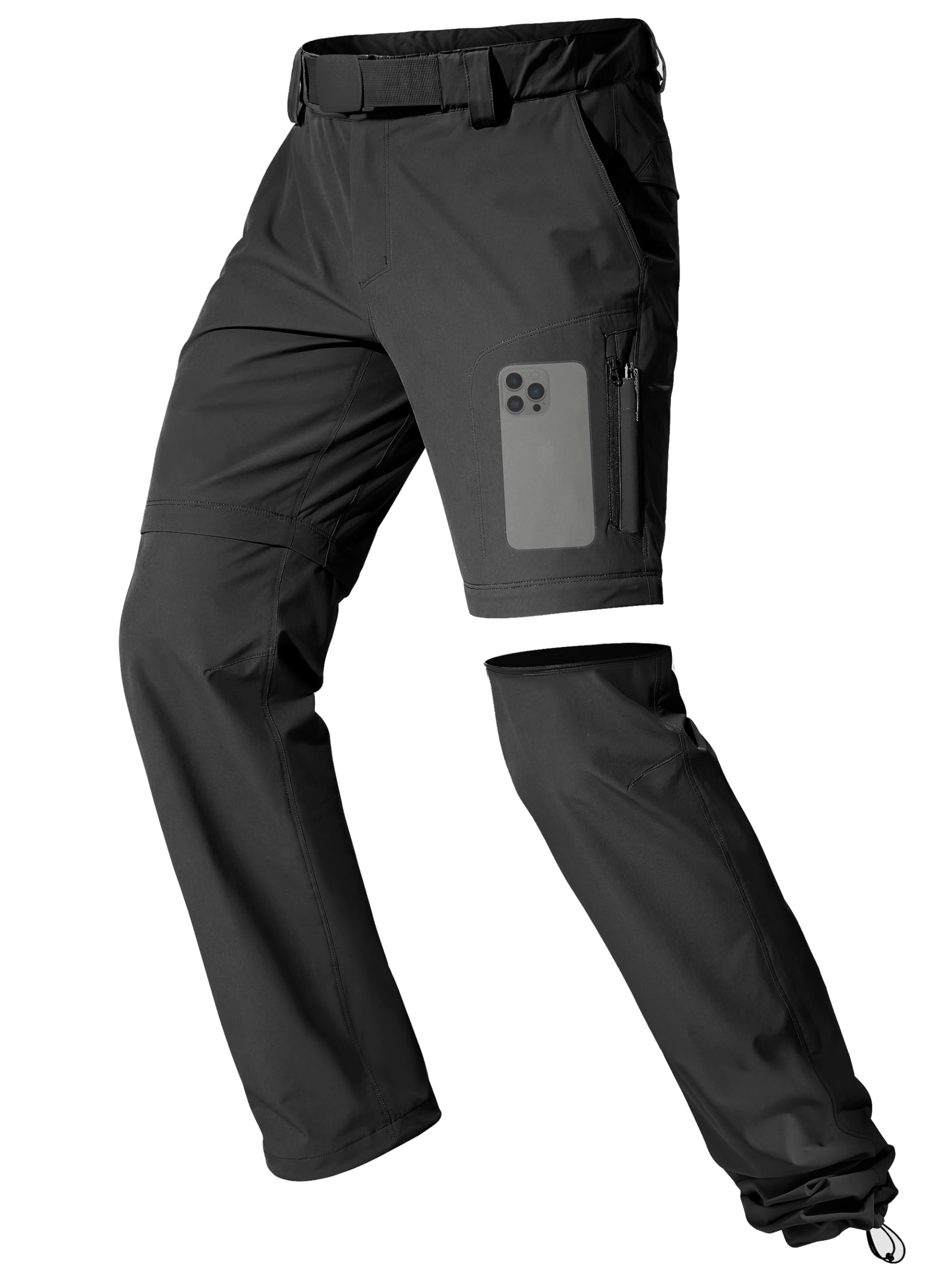 FREE SOLDIER Mens Outdoor Convertible Hiking Pants Lightweight Quick Dry Zip Off Fishing Pants with Belt