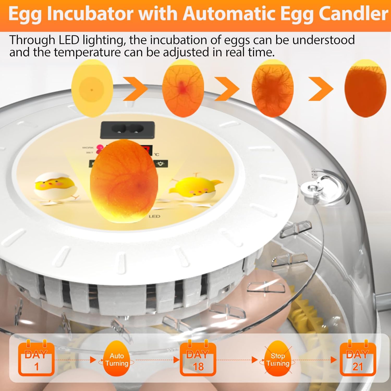 Egg Incubators for Hatching Eggs with Automatic Egg Turner, 8 Incubator for Chicken Eggs with Egg Candler for Chicken, Duck, Quail, Smart Egg Hatcher for Beginners & Kids