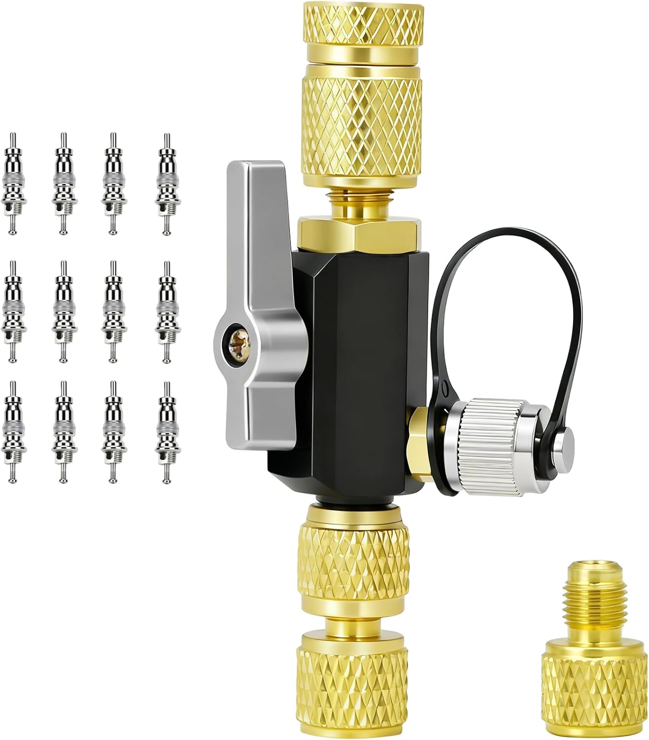 HVAC Valve Core Removal Tool, Mega Flow Vacuum-Rated Valve Core Removal Tool,1/4"& 5/16" Dual Valve,20 Micron Vacuum, Compatible with R22 R410A R32 R134a, Valve Core Remover Installer Tool
