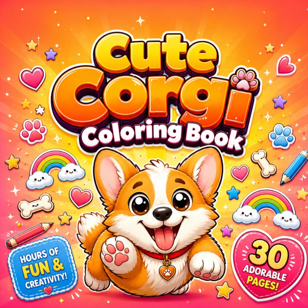 Cute Corgi Coloring Book: 30 Adorable Corgi Coloring Pages for Kids and Adults – Fun, Relaxing Dog Designs