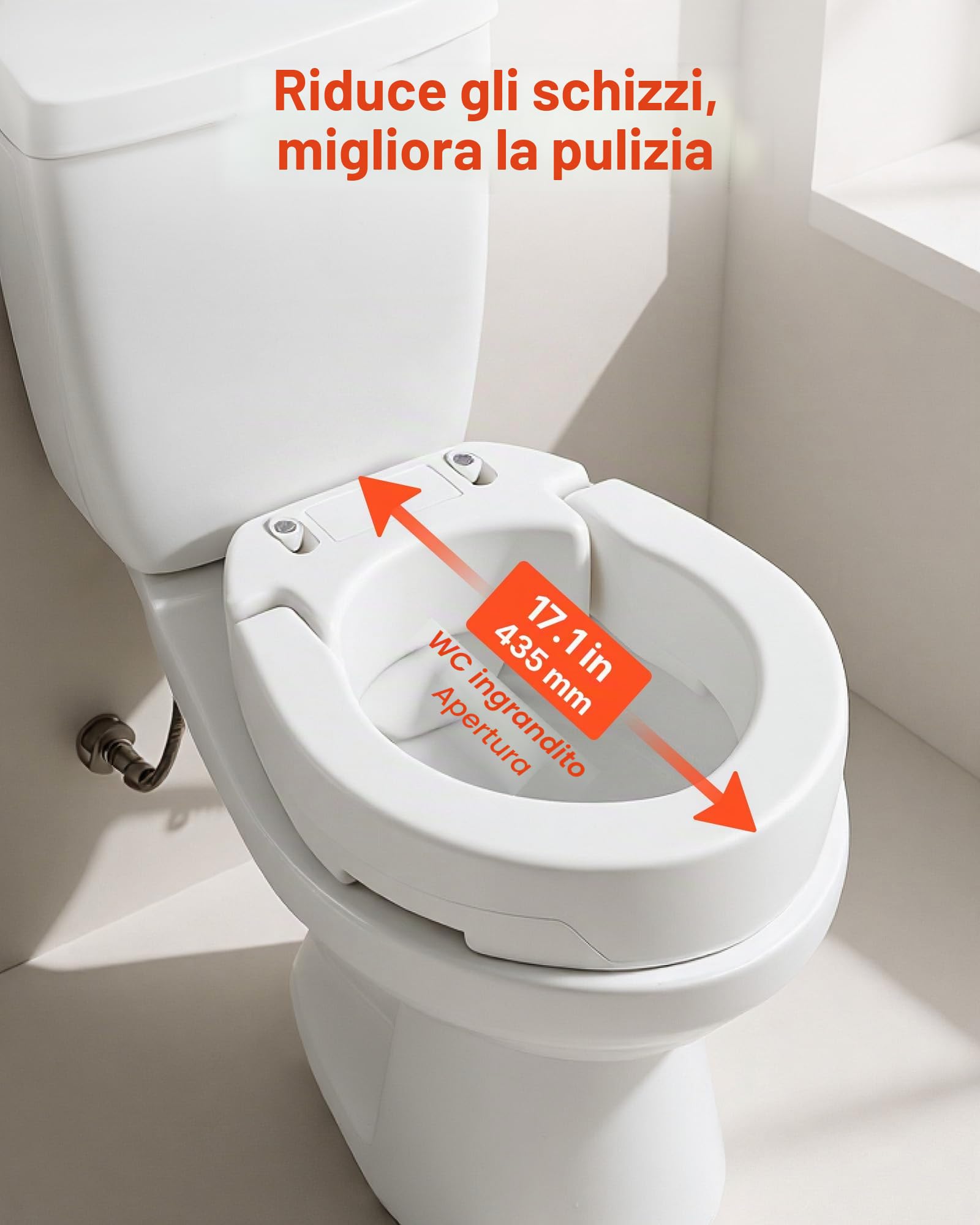 VEVOR Sedile WC Rialzato da Bagno con Capacità di Carico di 136 kg e Altezza di Sollevamento di 88,9 mm, Sedile WC Rialzato Universale in HDPE con Apertura Allargata per Anziani Disabili