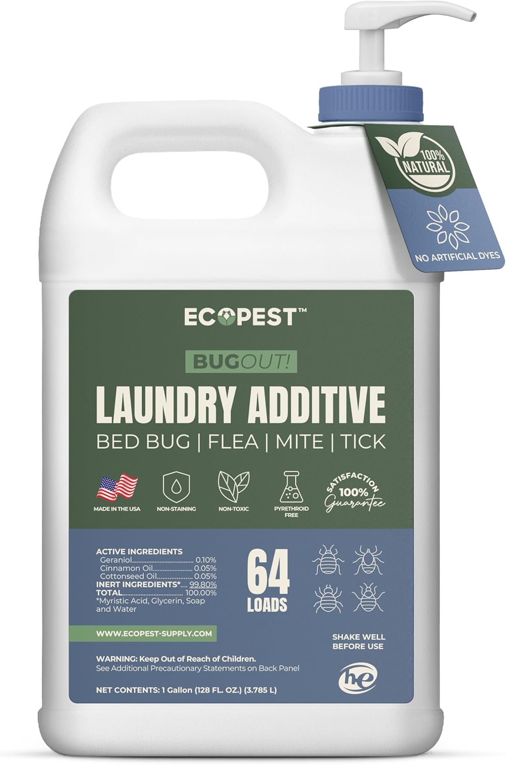 BugOut! Laundry Additive – Natural Detergent Booster for Bed Bug, Mite, Flea, Tick & Carpet Beetle Treatment | Plant-Based Killer, Made with Fabric-Safe Soap | Works in Hot and Cold Wash (1 Gallon)